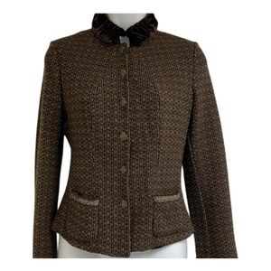 Elie Tahari Fitted Tweed Blazer with Velvet Collar